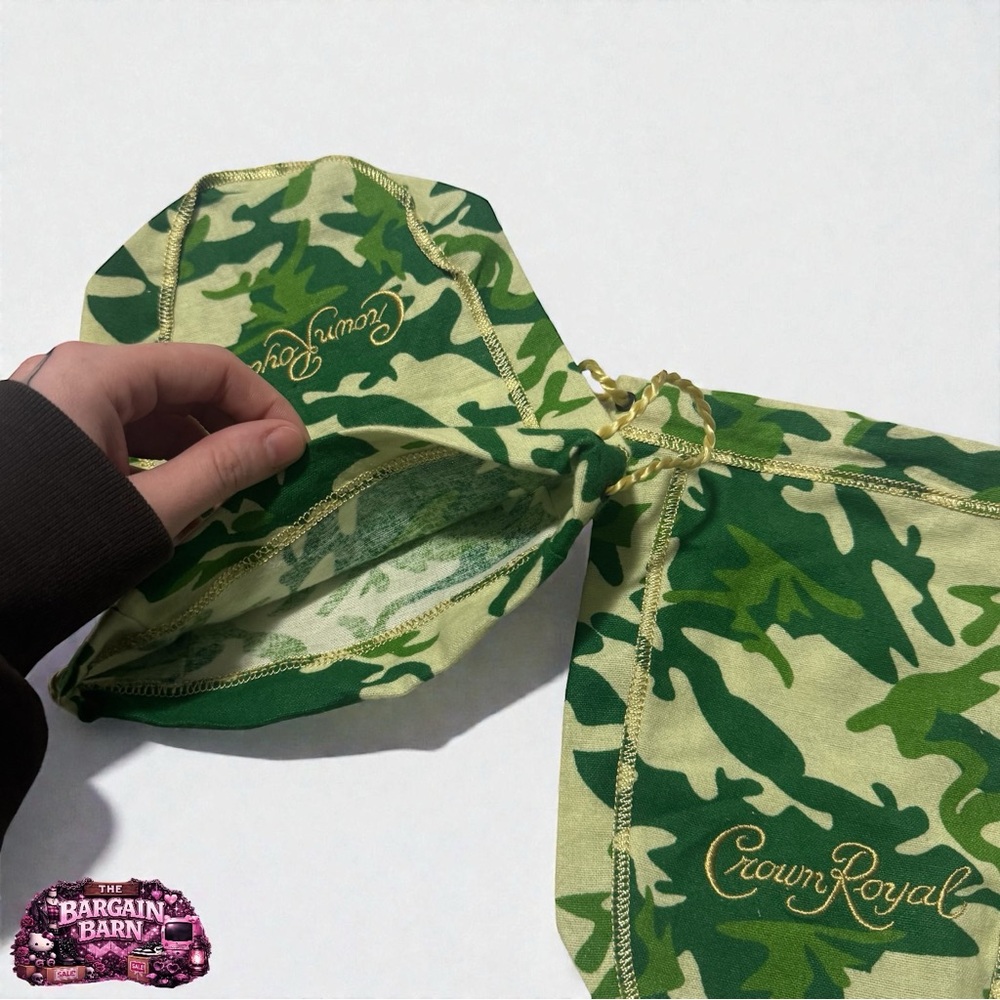 Crown Royal Limited Edition Green Camo 750ml Bottle Bags Gold Cord (Set of 2) - Picture 4 of 6